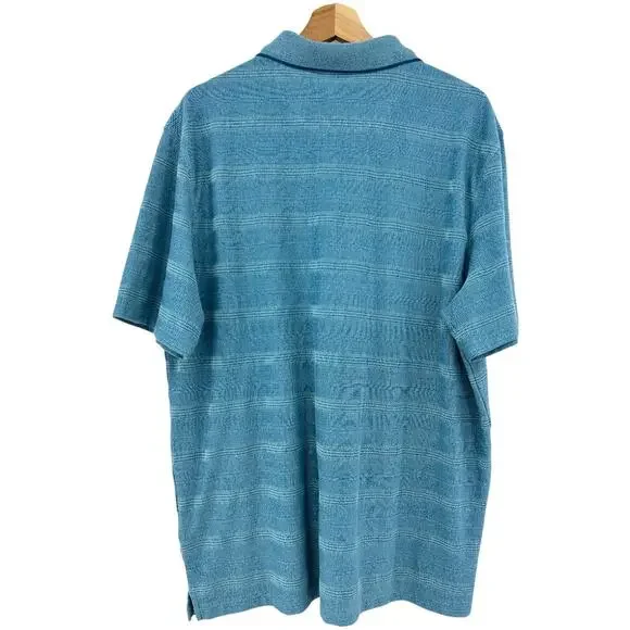 VTG 90s Hudson River XL Blue Striped Short Sleeve Polo Shirt Dadcore Tee - Picture 2 of 8